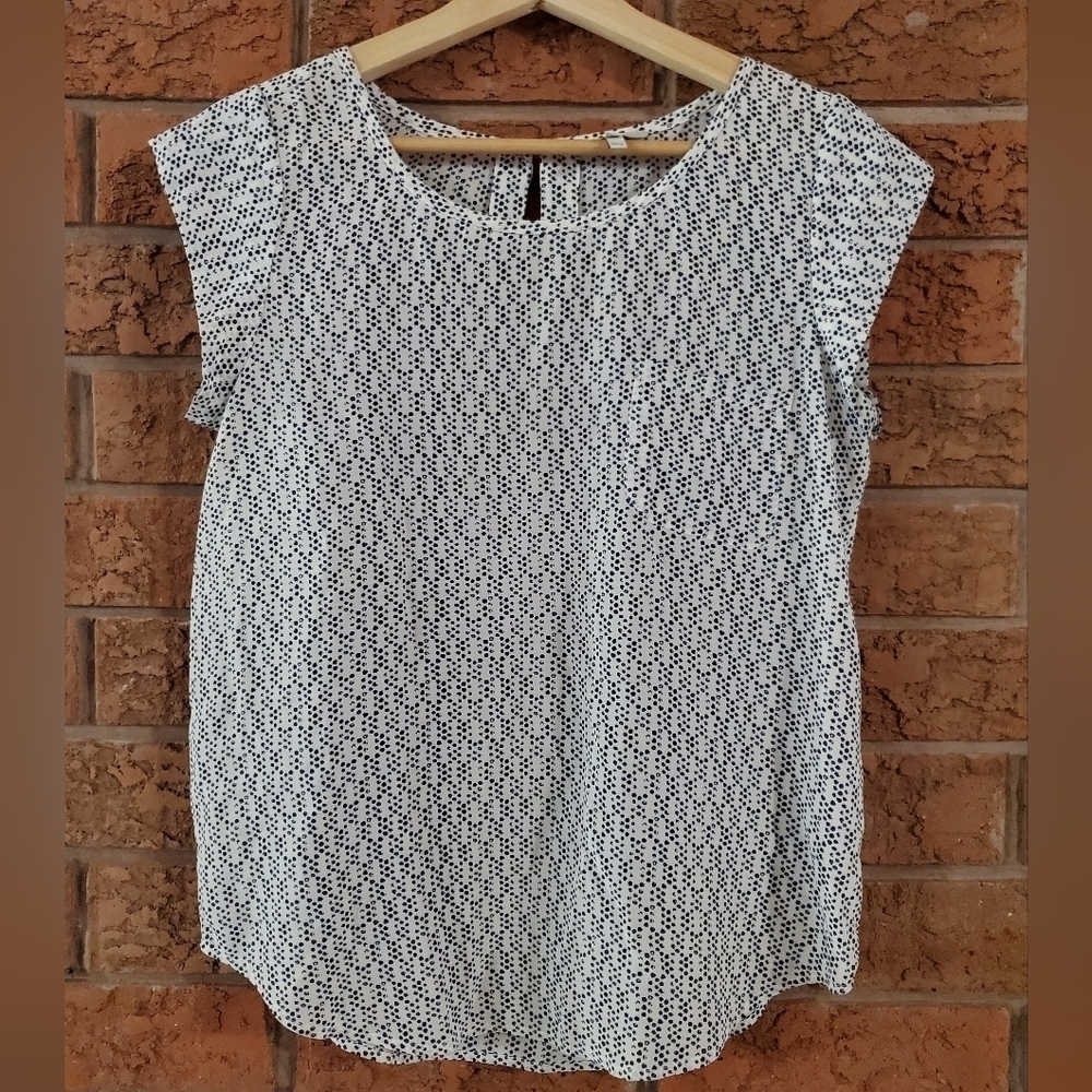 Joie Silk Dainty white w blue polkadot dots cap sleeve t-shirt blouse size XS